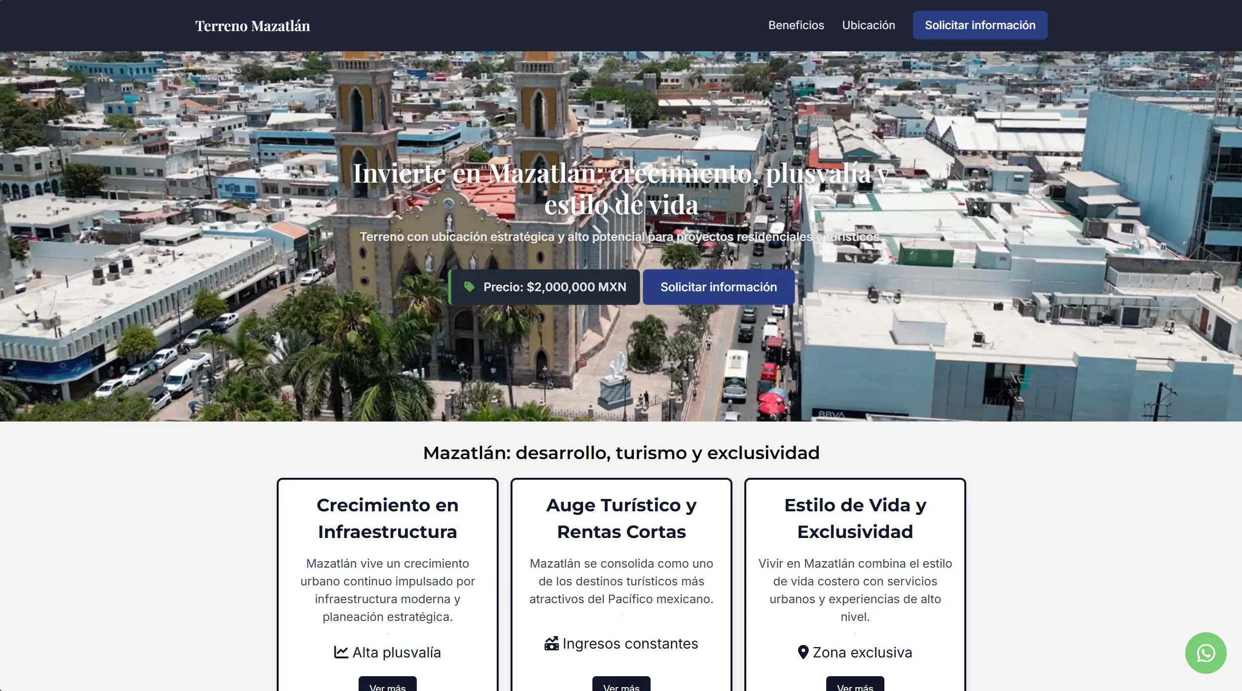 Landing page para venta de terreno en Mazatlán